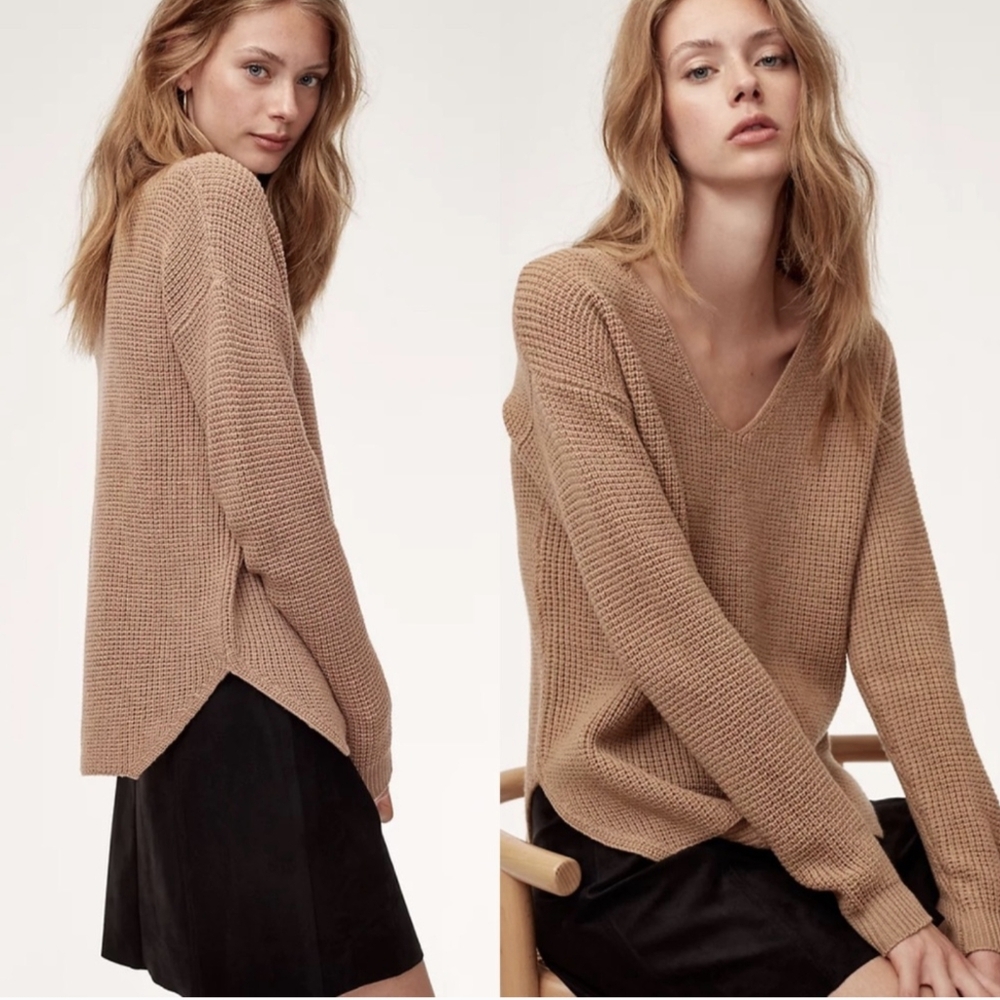 Wilfred Free Wolter Sweater Waffle Knit V-Neck Tan NWOT | Large